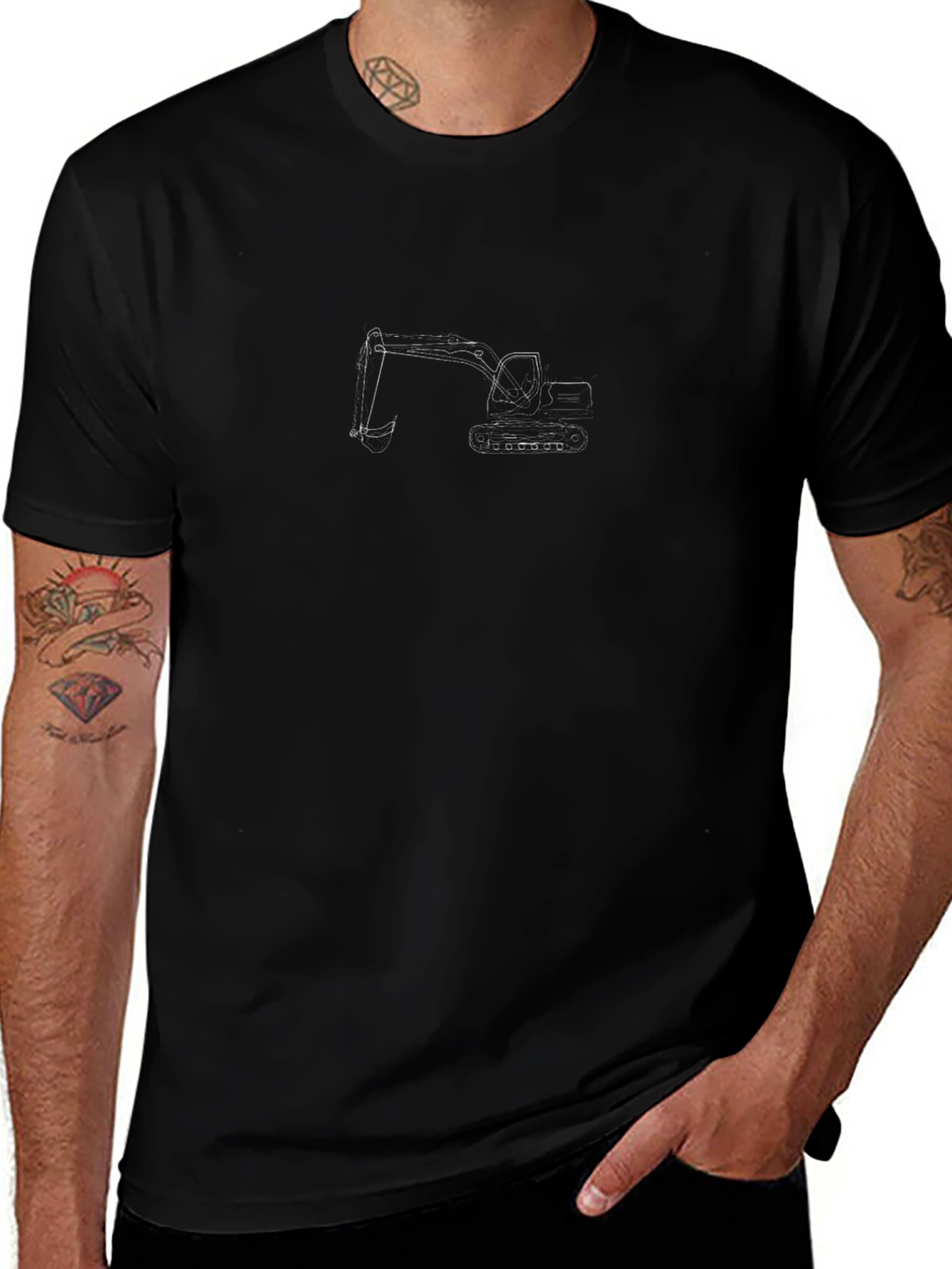 Excavator Outline Black T-Shirt