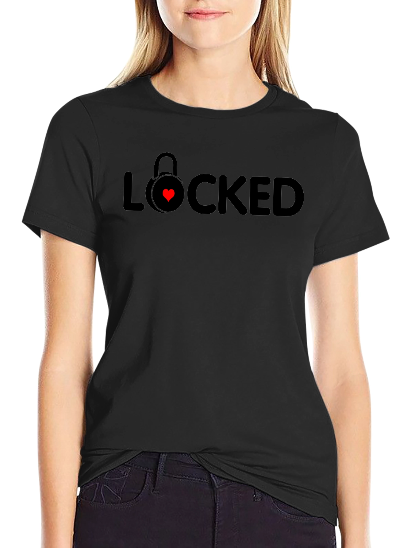 Locked Heart Graphic Tee - Trendy Black T-Shirt