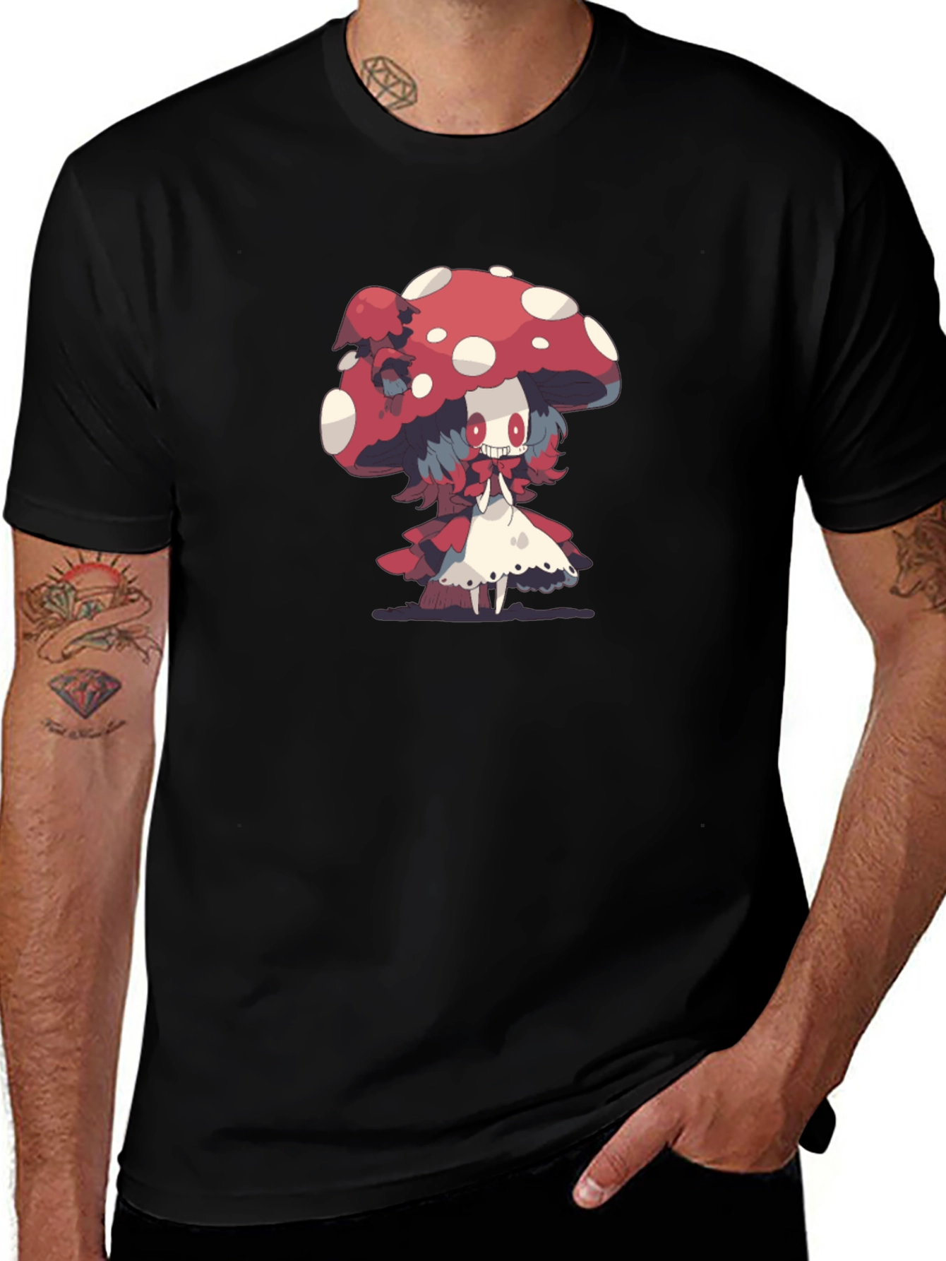 Mushroom Girl Graphic T-Shirt - Black