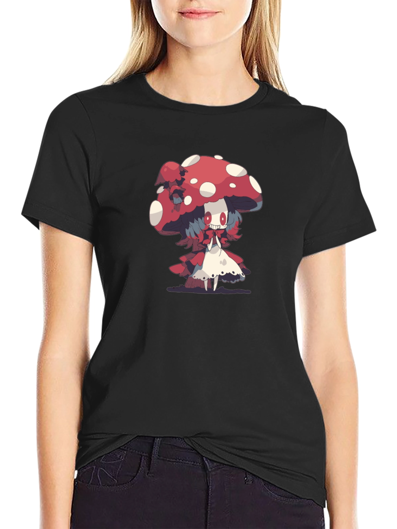 Mushroom Girl Graphic T-Shirt - Black