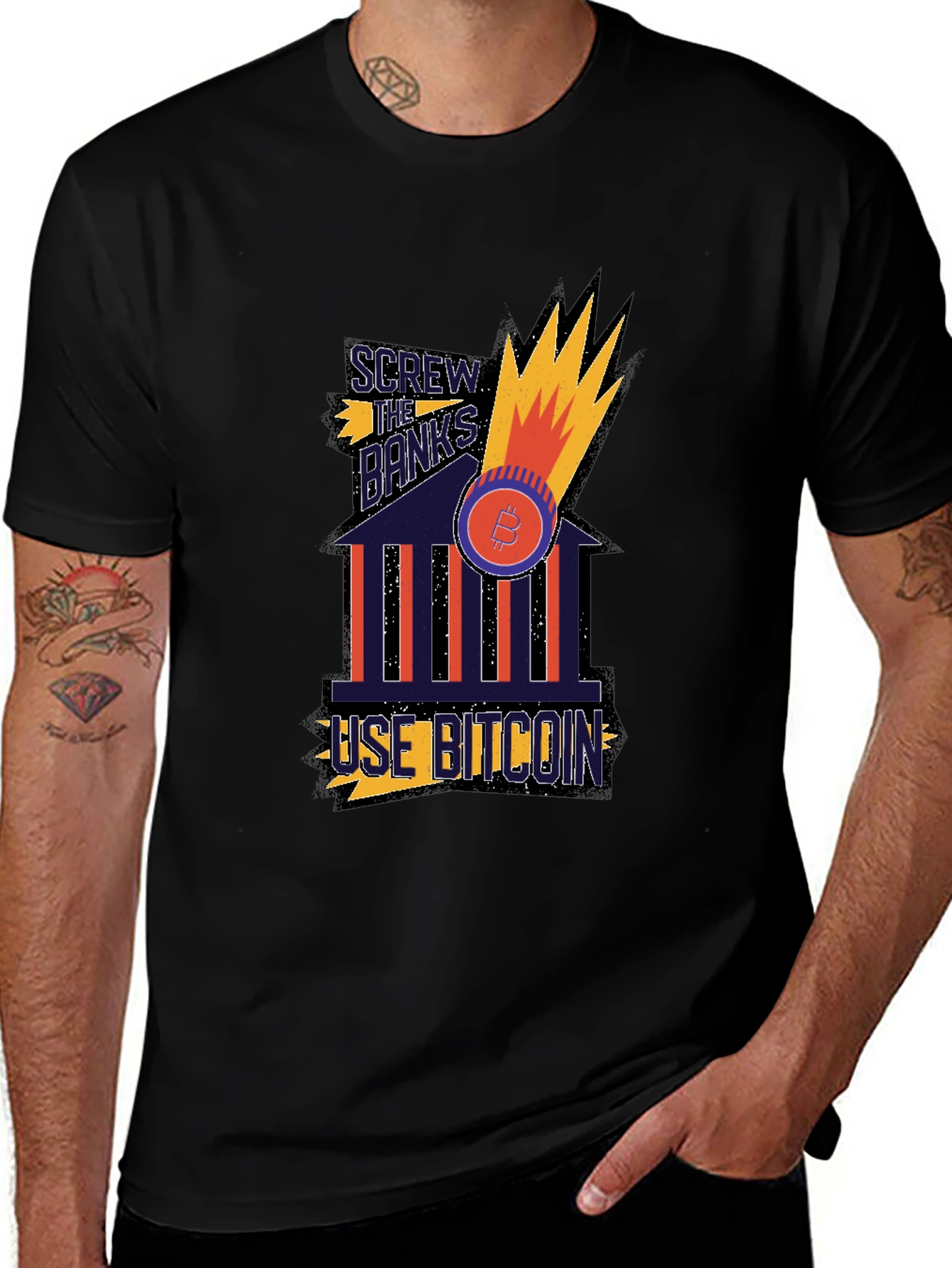 Screw The Banks Use Bitcoin Graphic T-Shirt