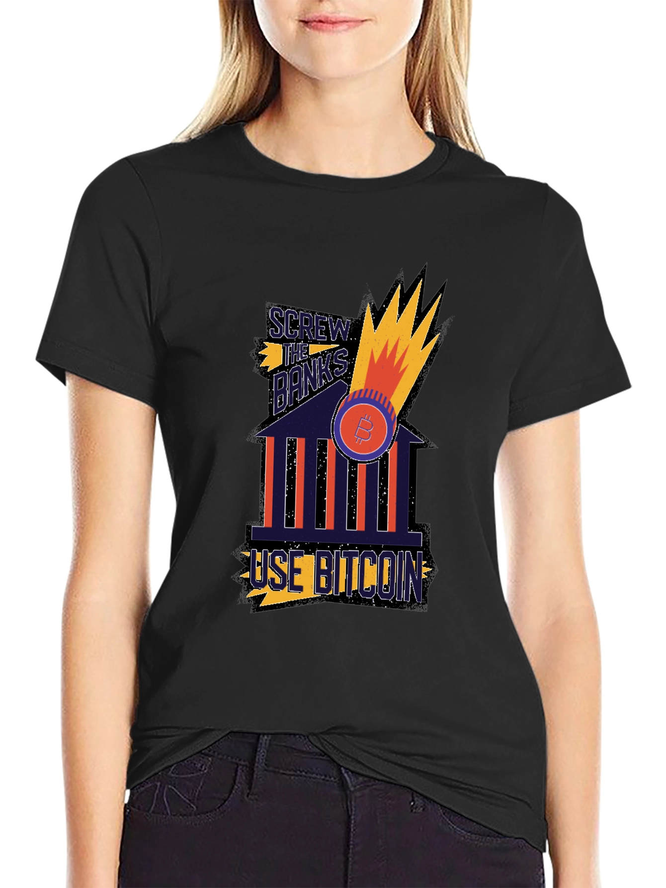 Screw The Banks Use Bitcoin Graphic T-Shirt