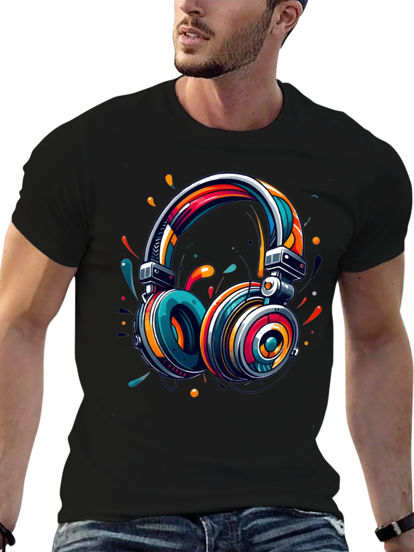 Vibrant Headphones Graphic T-Shirt