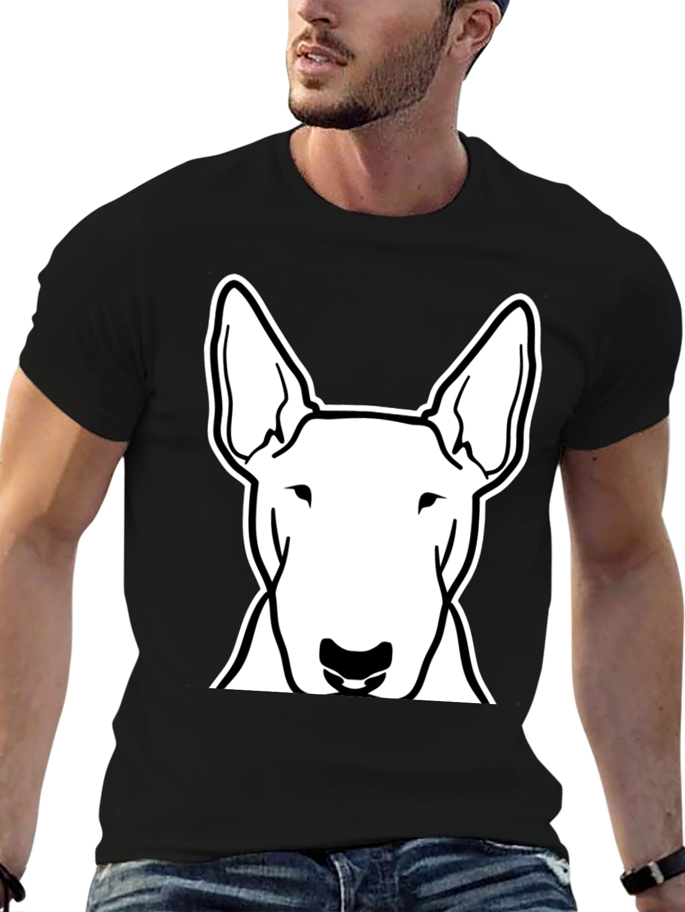 Bull Terrier Dog Graphic Tee - Black Cotton Shirt