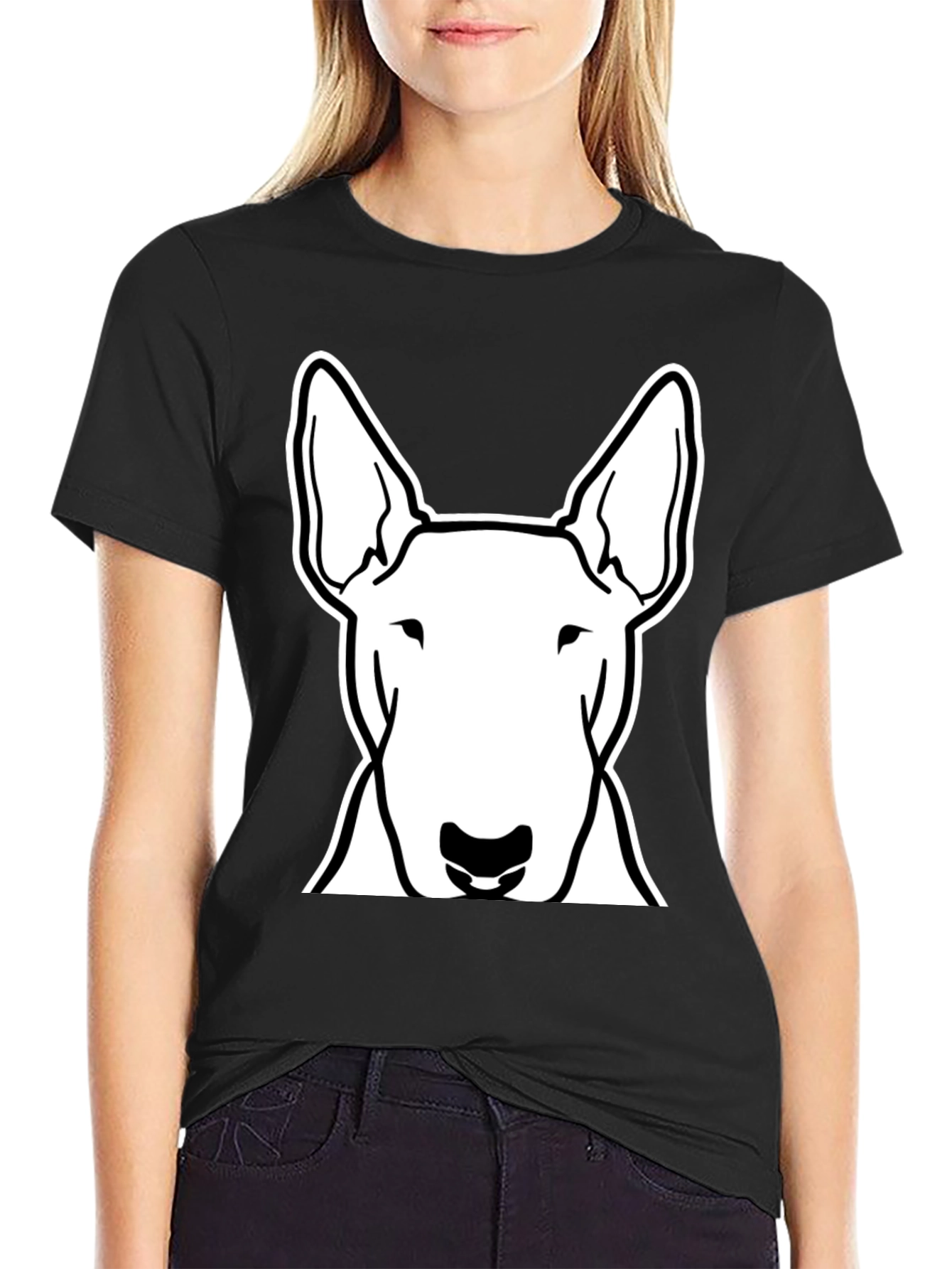 Bull Terrier Dog Graphic Tee - Black Cotton Shirt