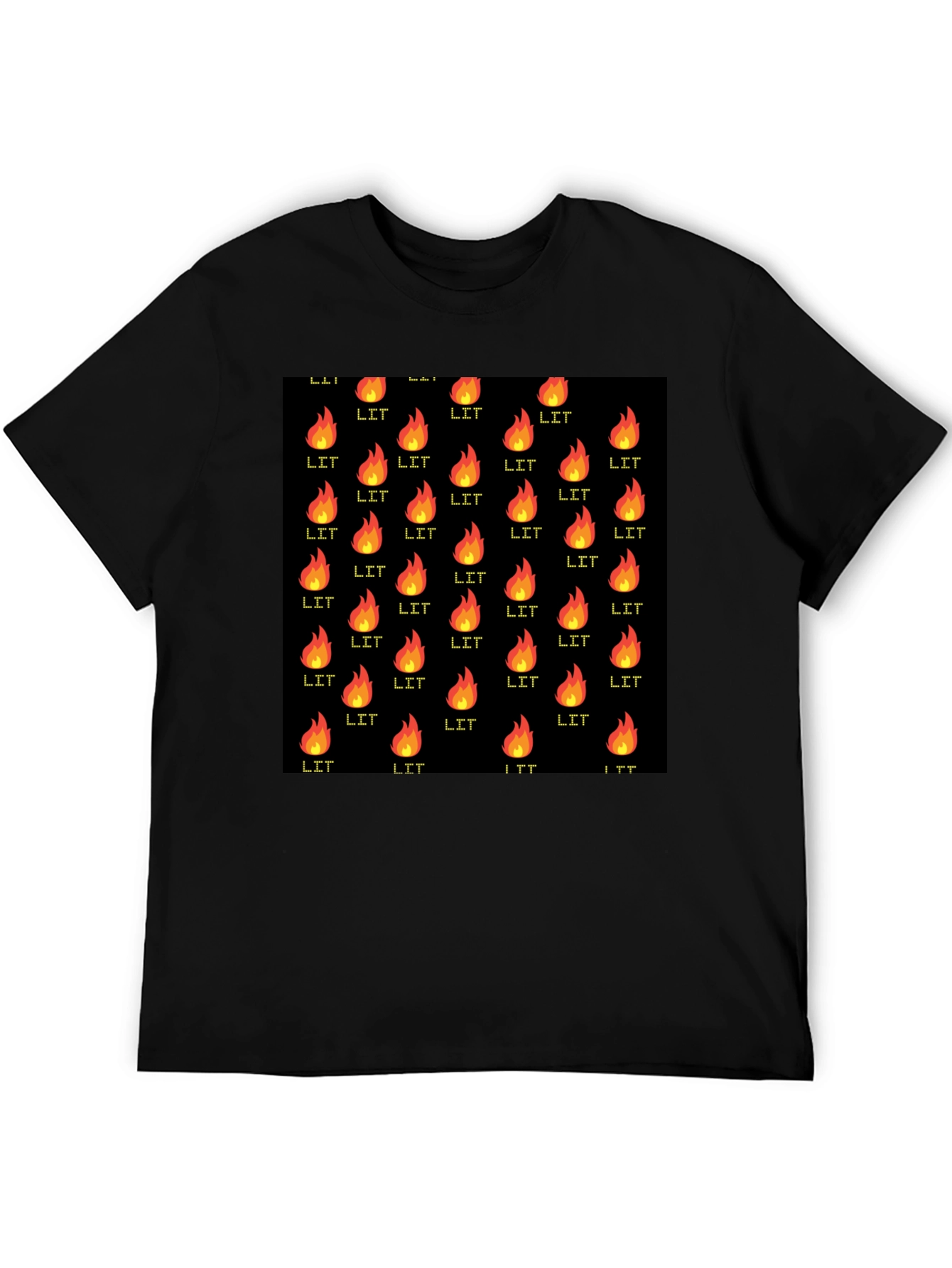 Black T-Shirt with Lit Fire Pattern
