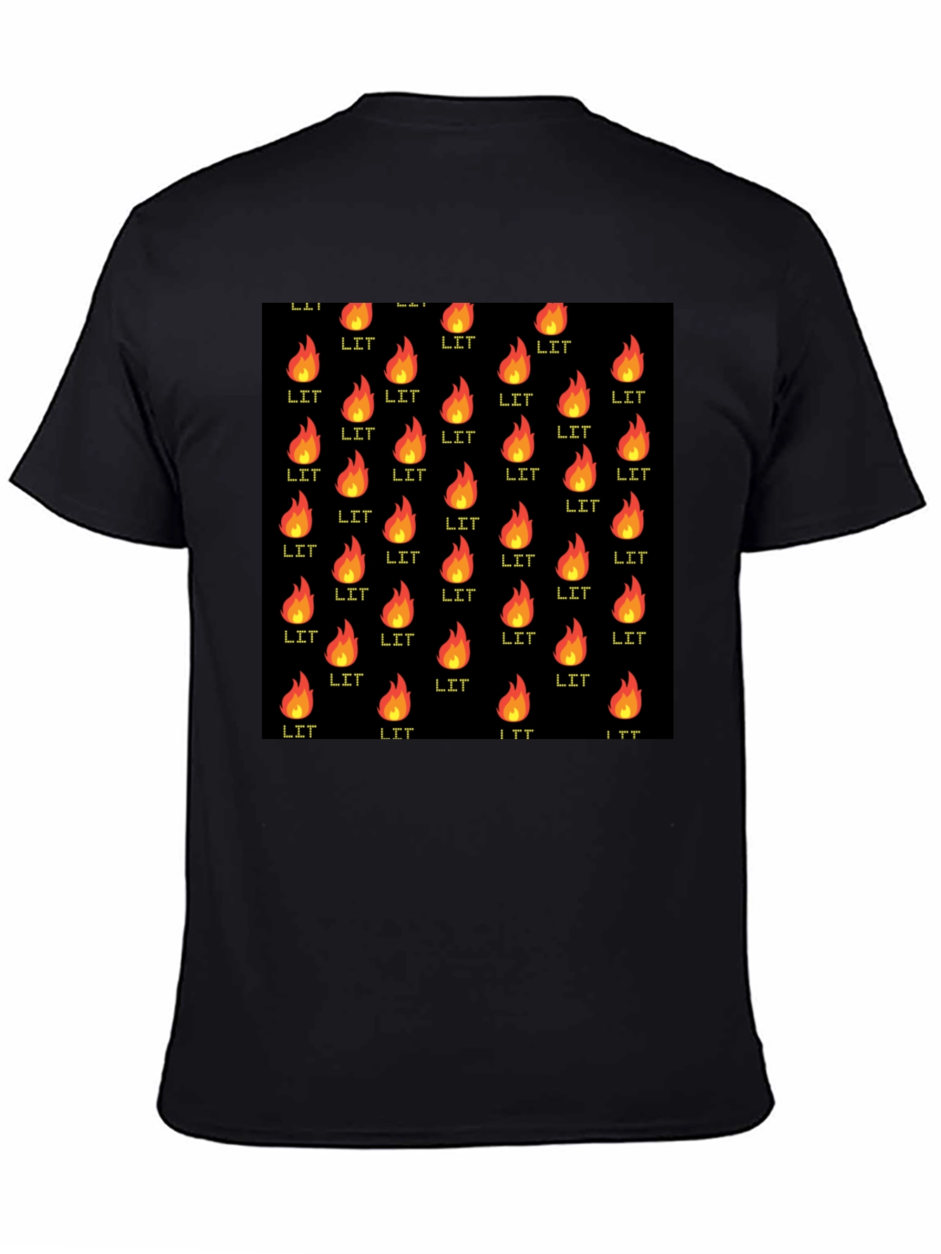 Black T-Shirt with Lit Fire Pattern