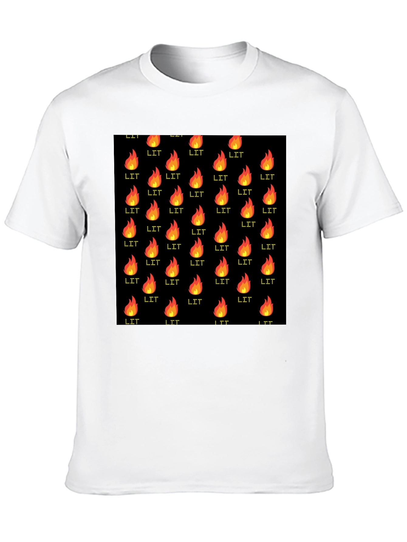 Black T-Shirt with Lit Fire Pattern