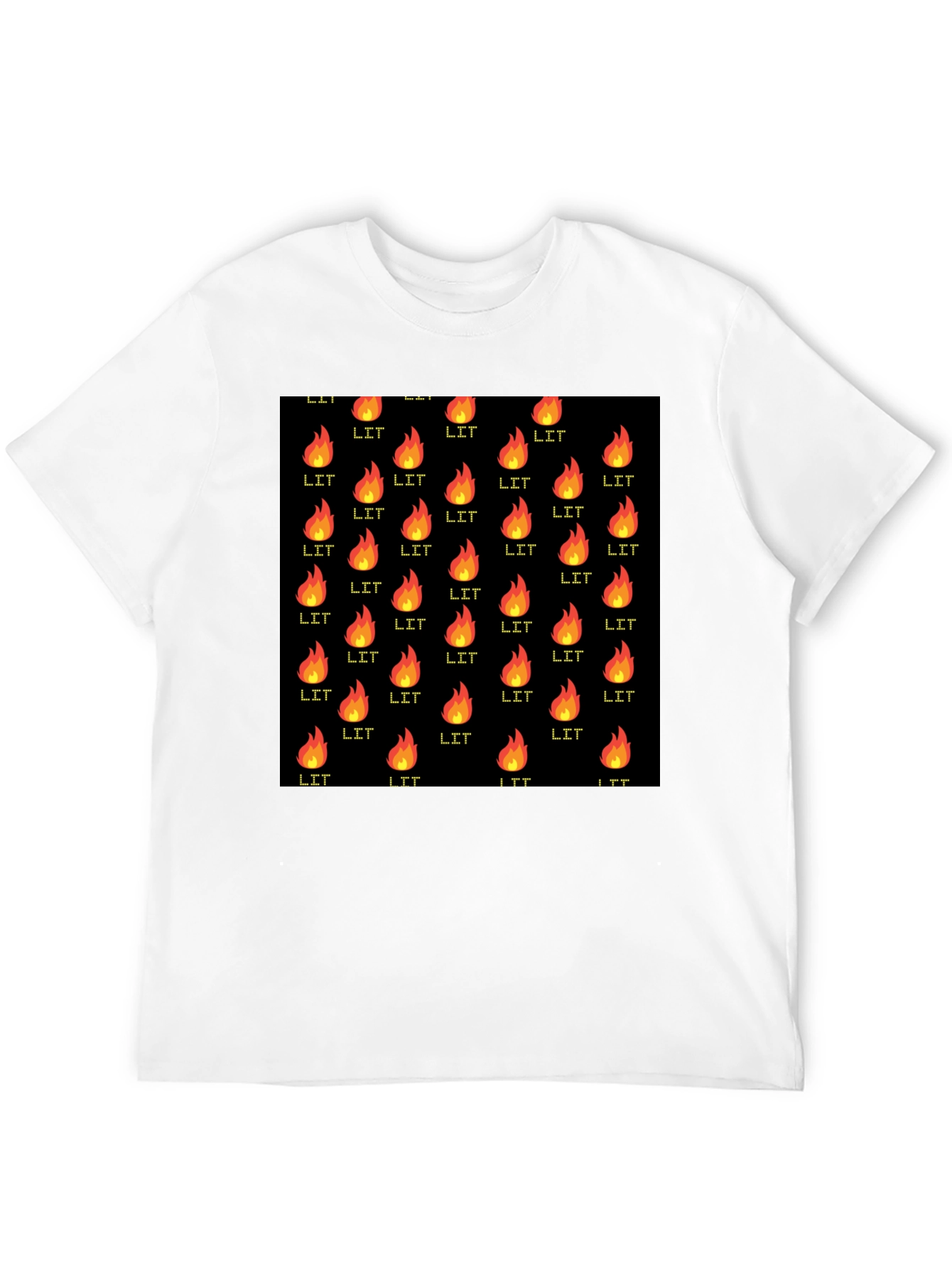 Black T-Shirt with Lit Fire Pattern