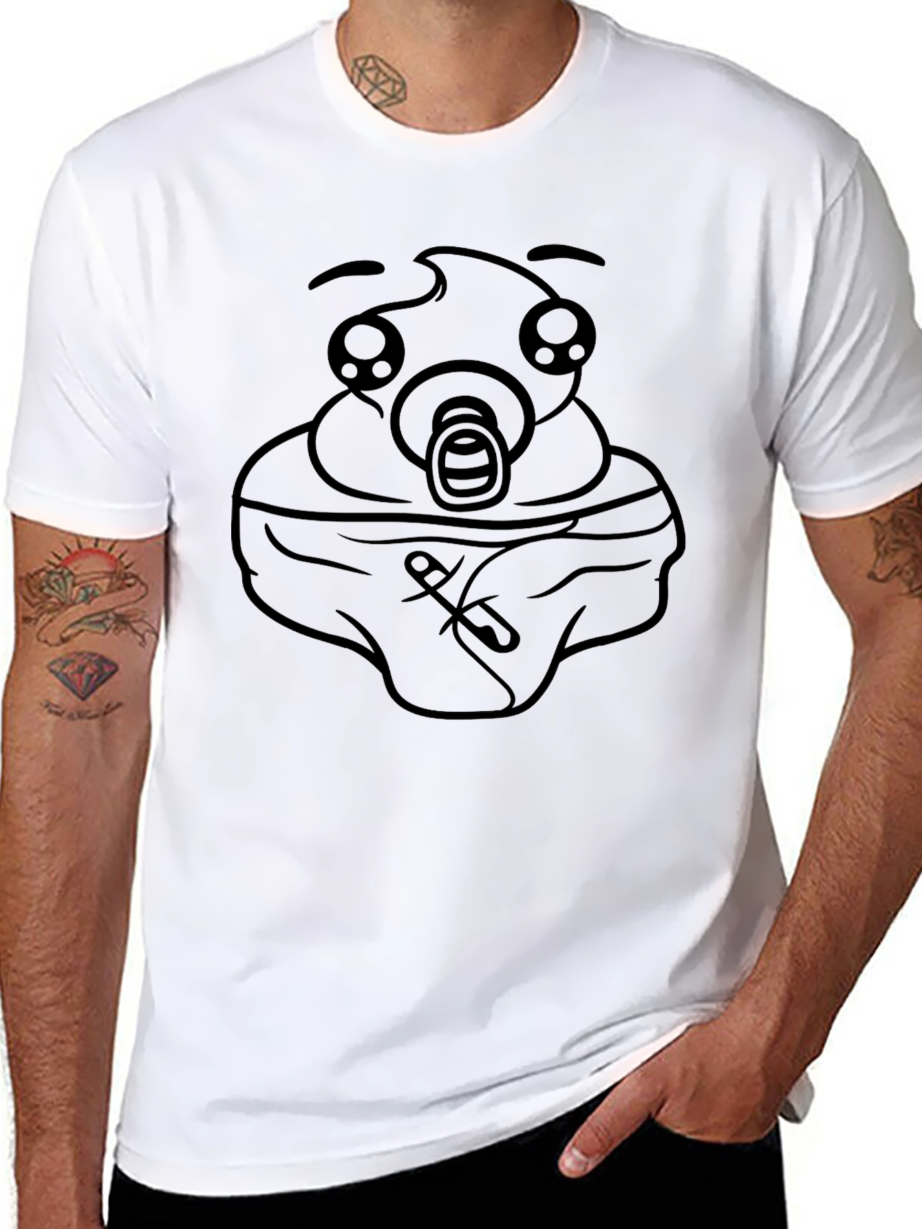 Humorous Baby Face Graphic Black T-Shirt