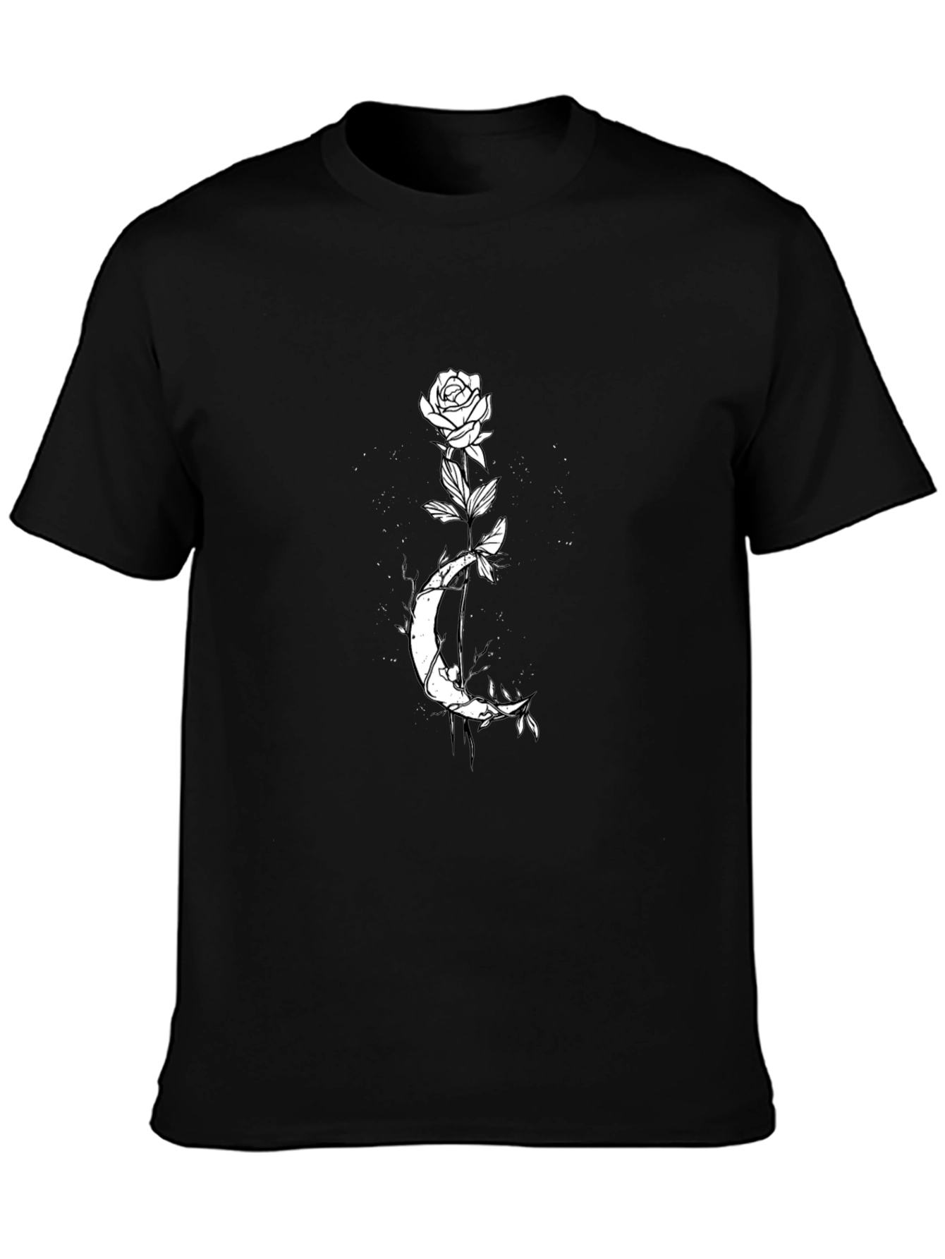 Rose and Moon Graphic Tee - Black Cotton