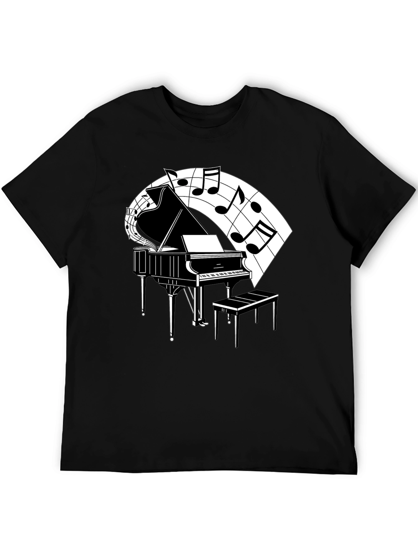 Piano and Music Note Graphic Tee - Classic Black