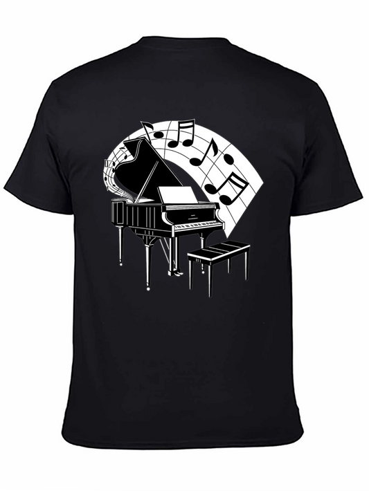 Piano and Music Note Graphic Tee - Classic Black