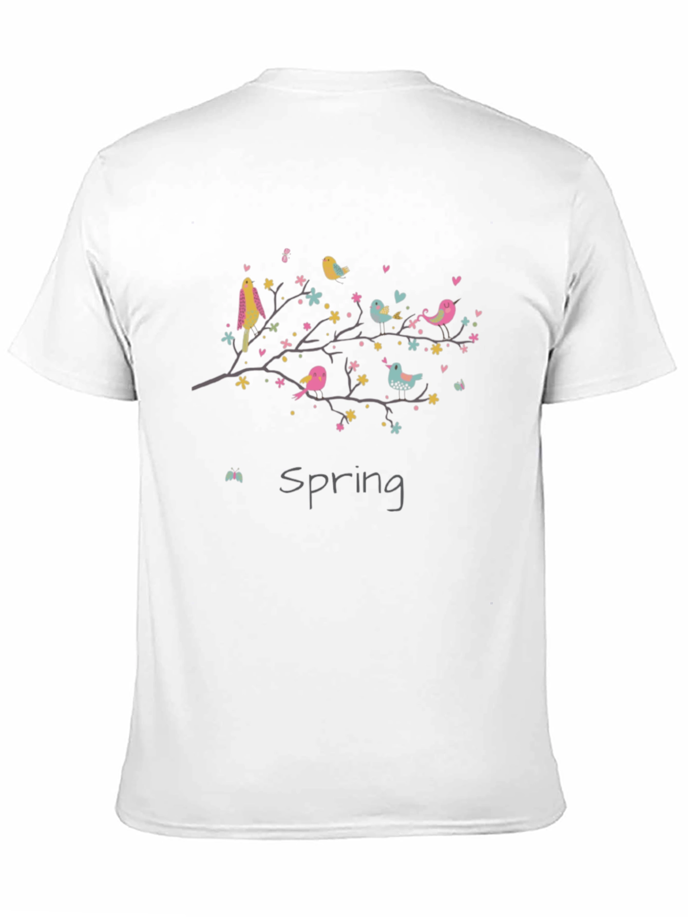 Spring Birds Graphic Tee - Black Cotton T-Shirt