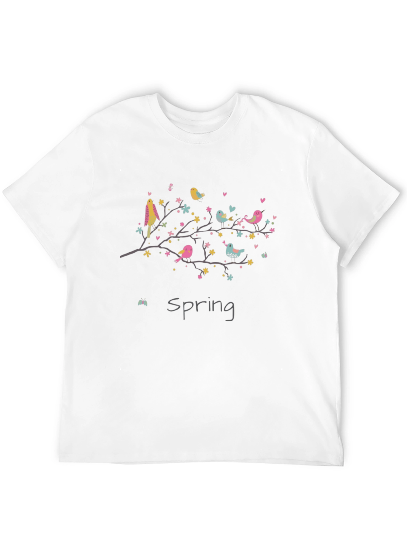 Spring Birds Graphic Tee - Black Cotton T-Shirt