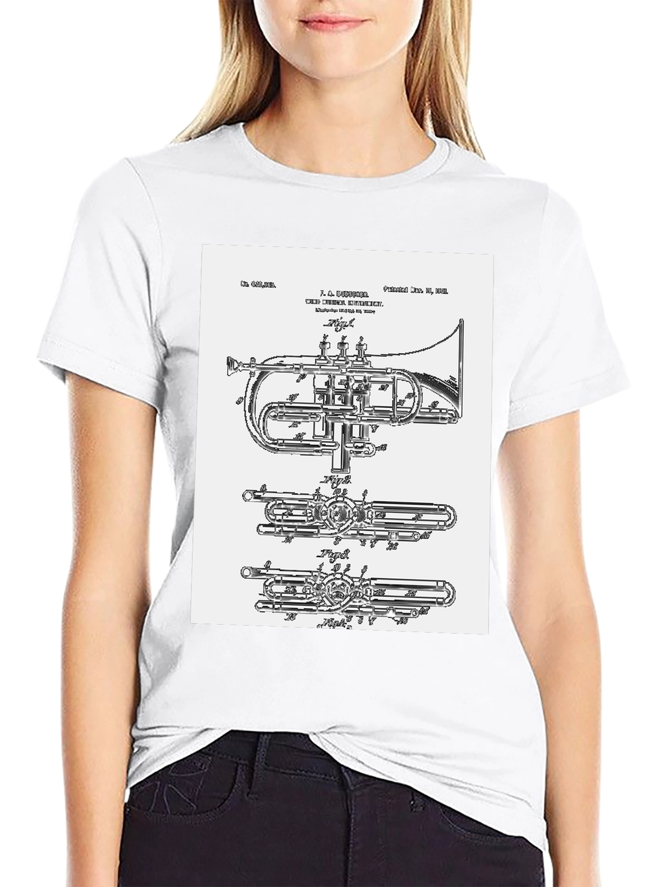 Black Trumpet Blueprint Graphic Tee