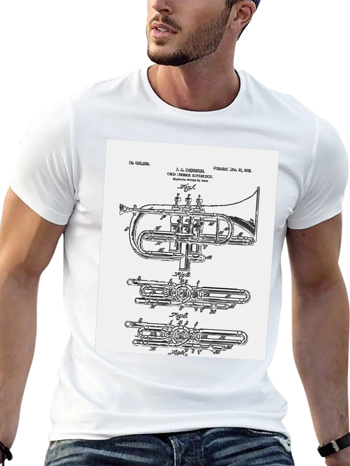 Black Trumpet Blueprint Graphic Tee