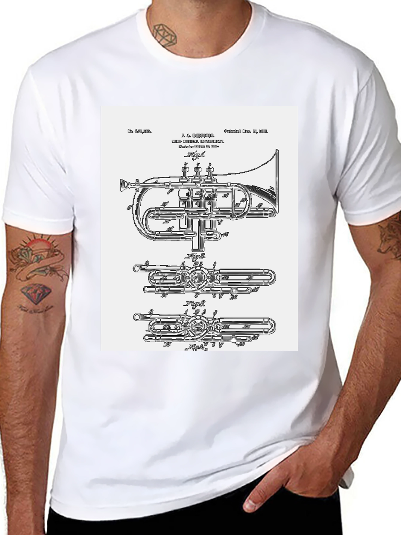 Black Trumpet Blueprint Graphic Tee