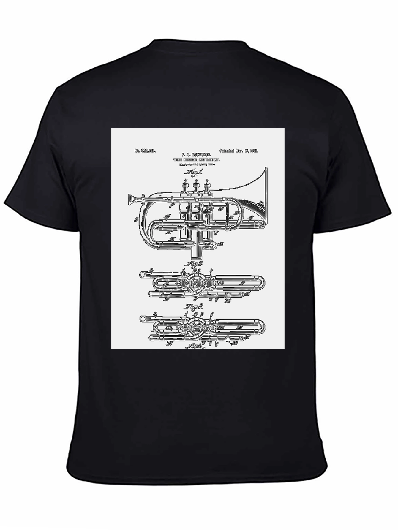 Black Trumpet Blueprint Graphic Tee