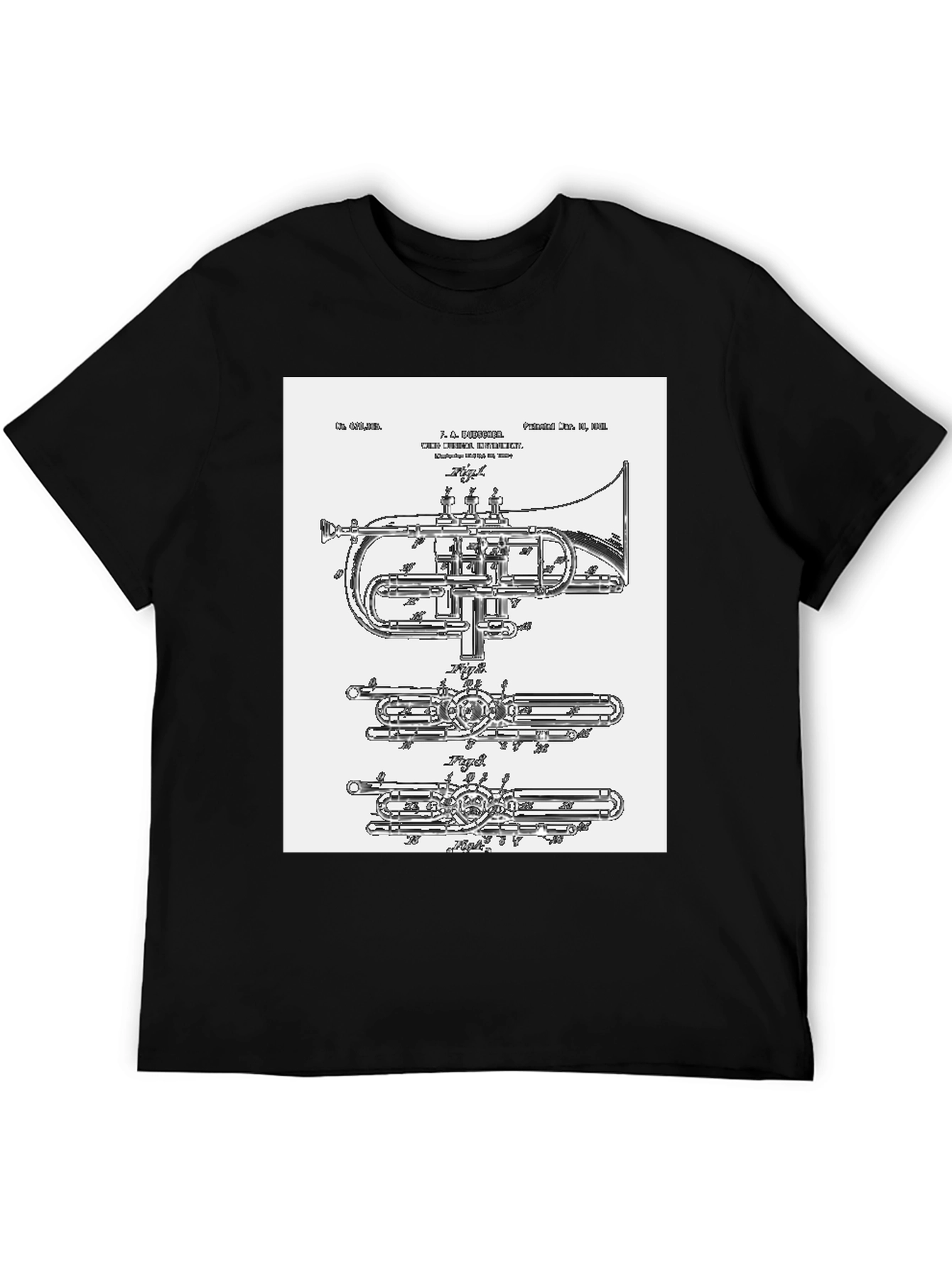 Black Trumpet Blueprint Graphic Tee