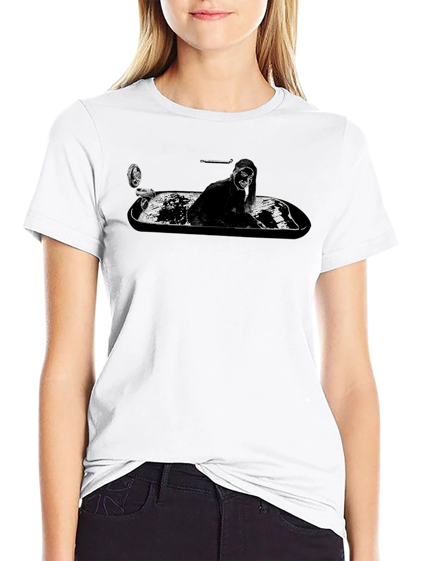 Monochrome T-Shirt - Woman in Tub Graphic Tee