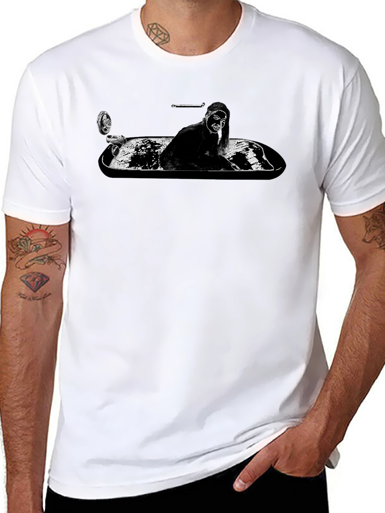 Monochrome T-Shirt - Woman in Tub Graphic Tee