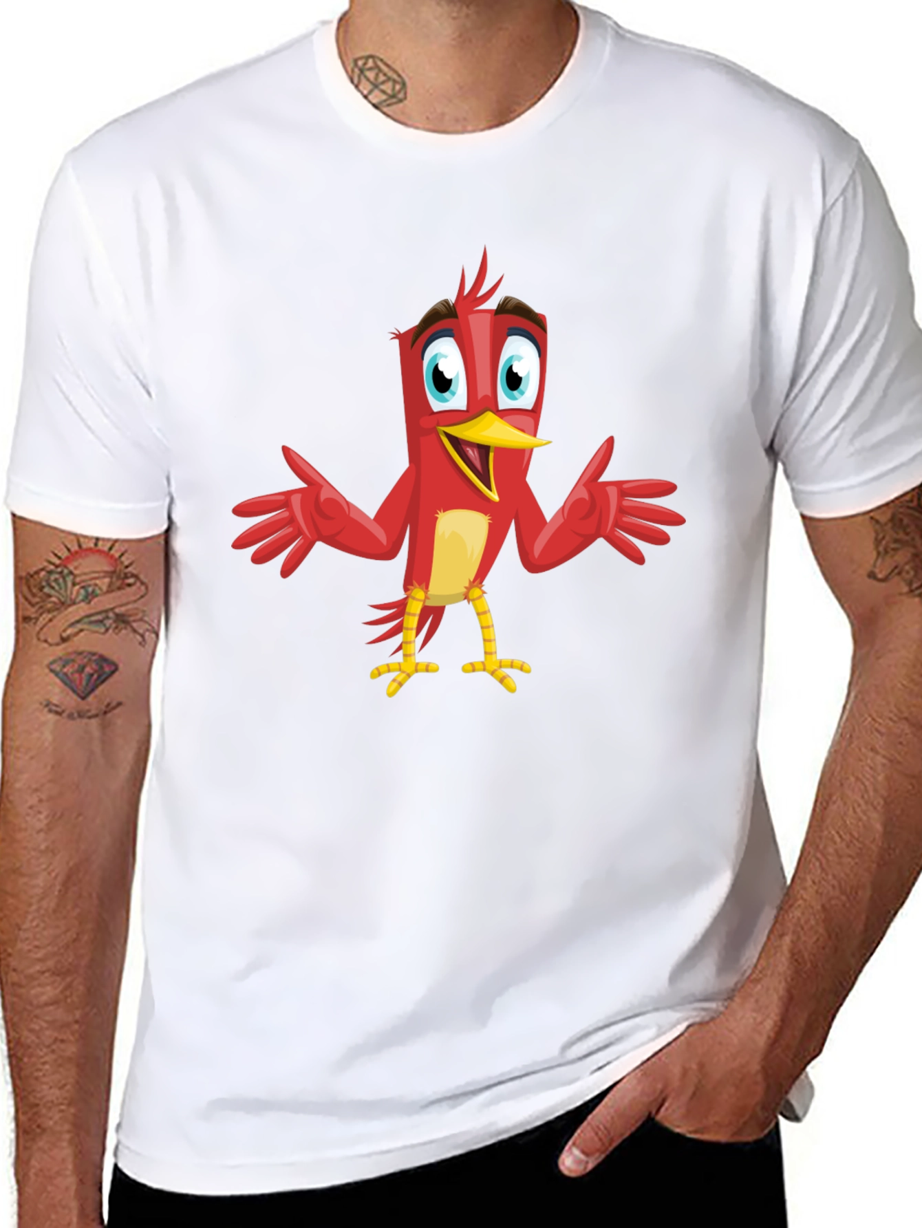 Cartoon Bird Graphic Tee - Black