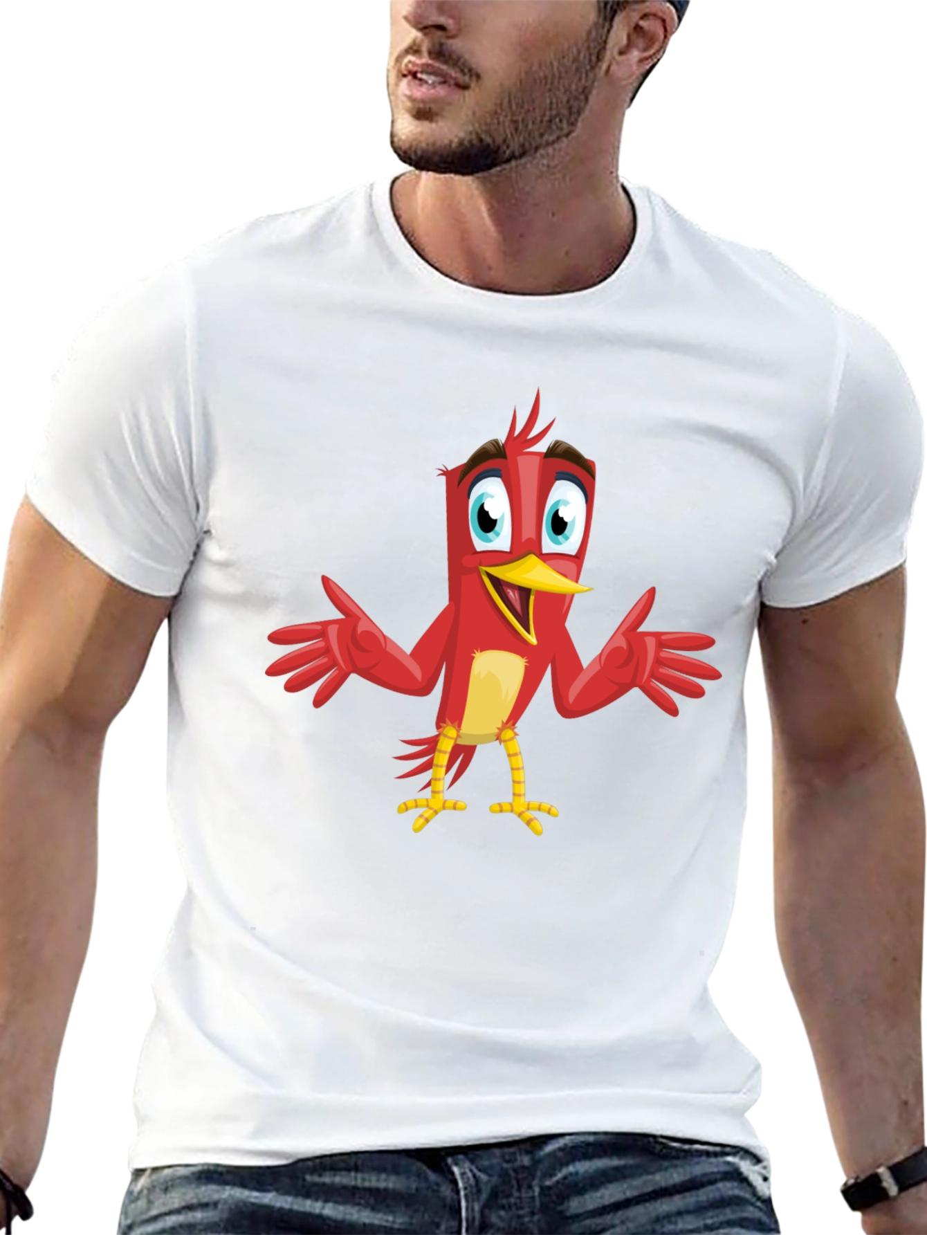 Cartoon Bird Graphic Tee - Black