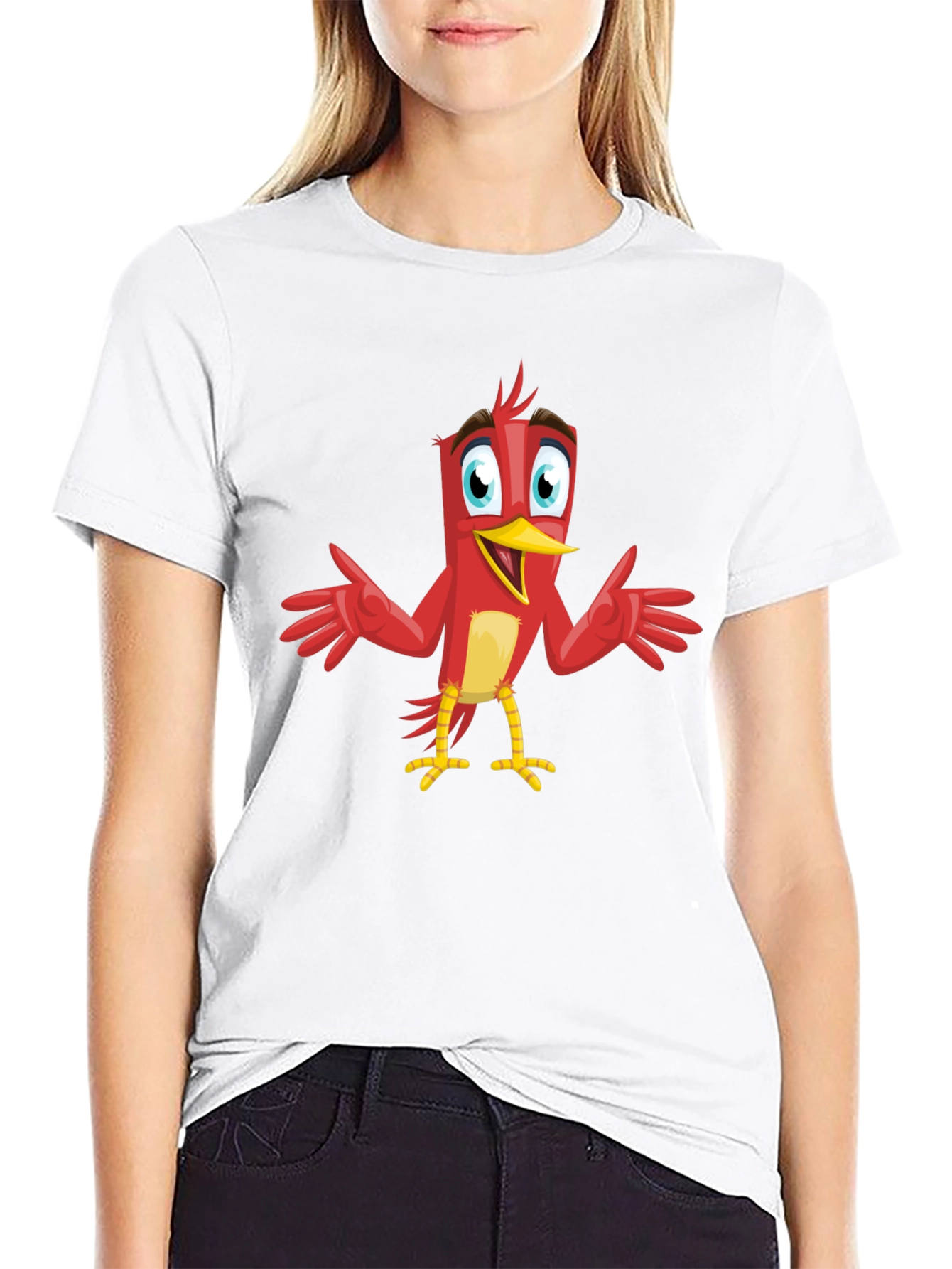 Cartoon Bird Graphic Tee - Black