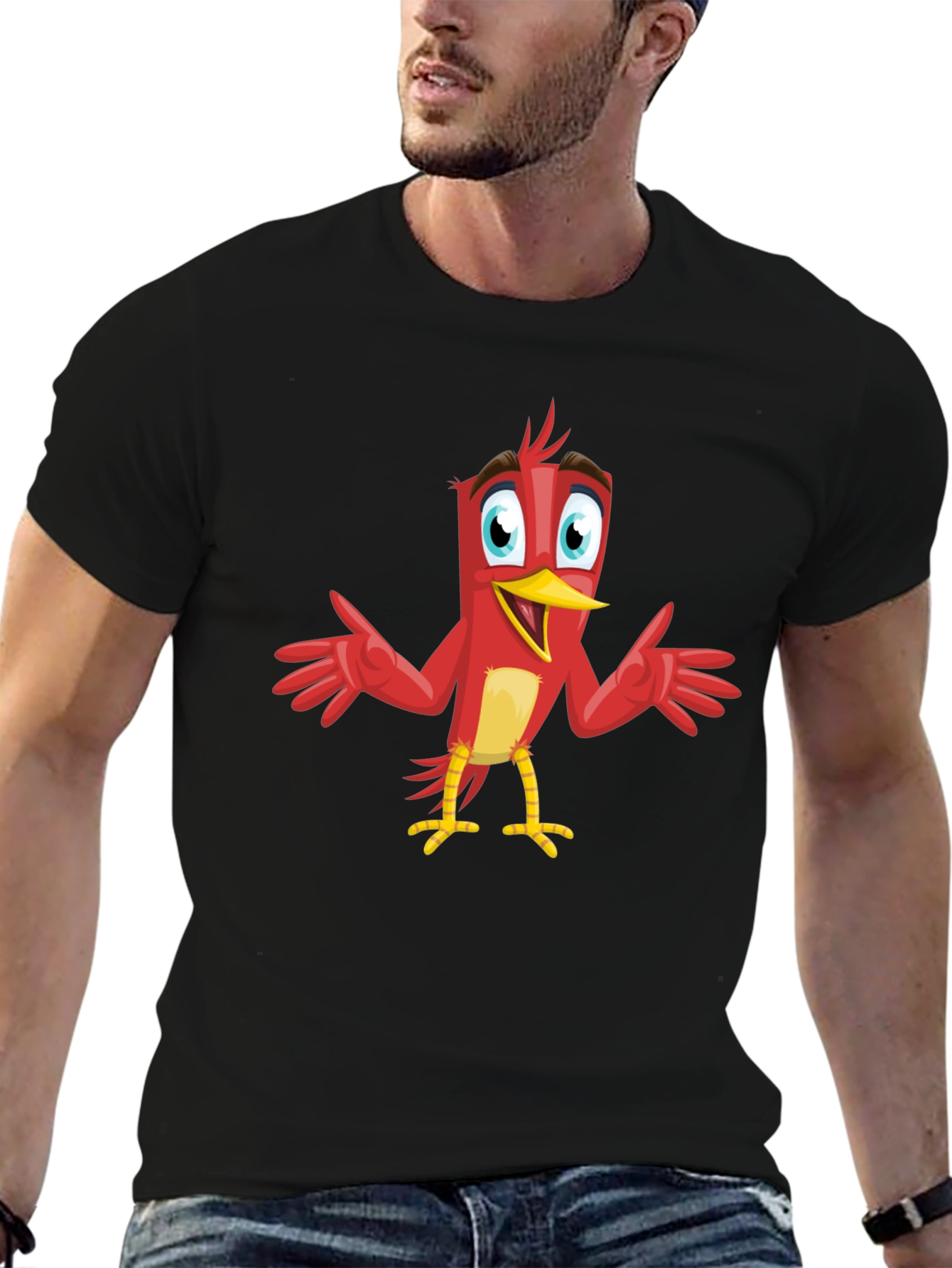 Cartoon Bird Graphic Tee - Black