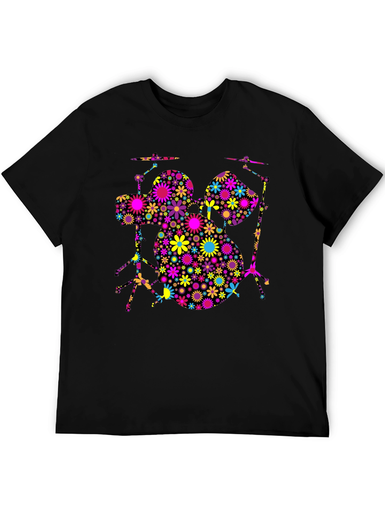 Floral Drum Set T-Shirt - Music Lover Tee