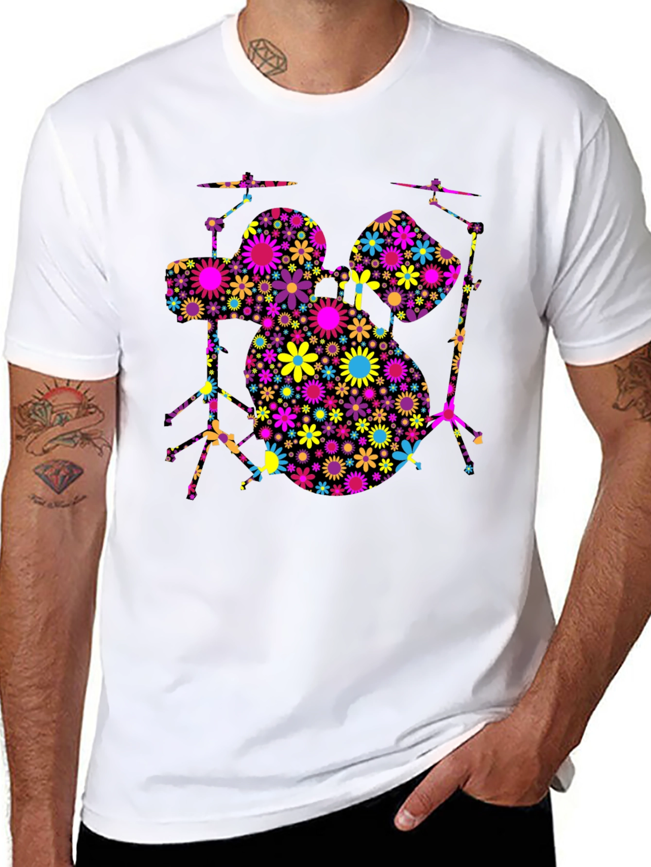 Floral Drum Set T-Shirt - Music Lover Tee