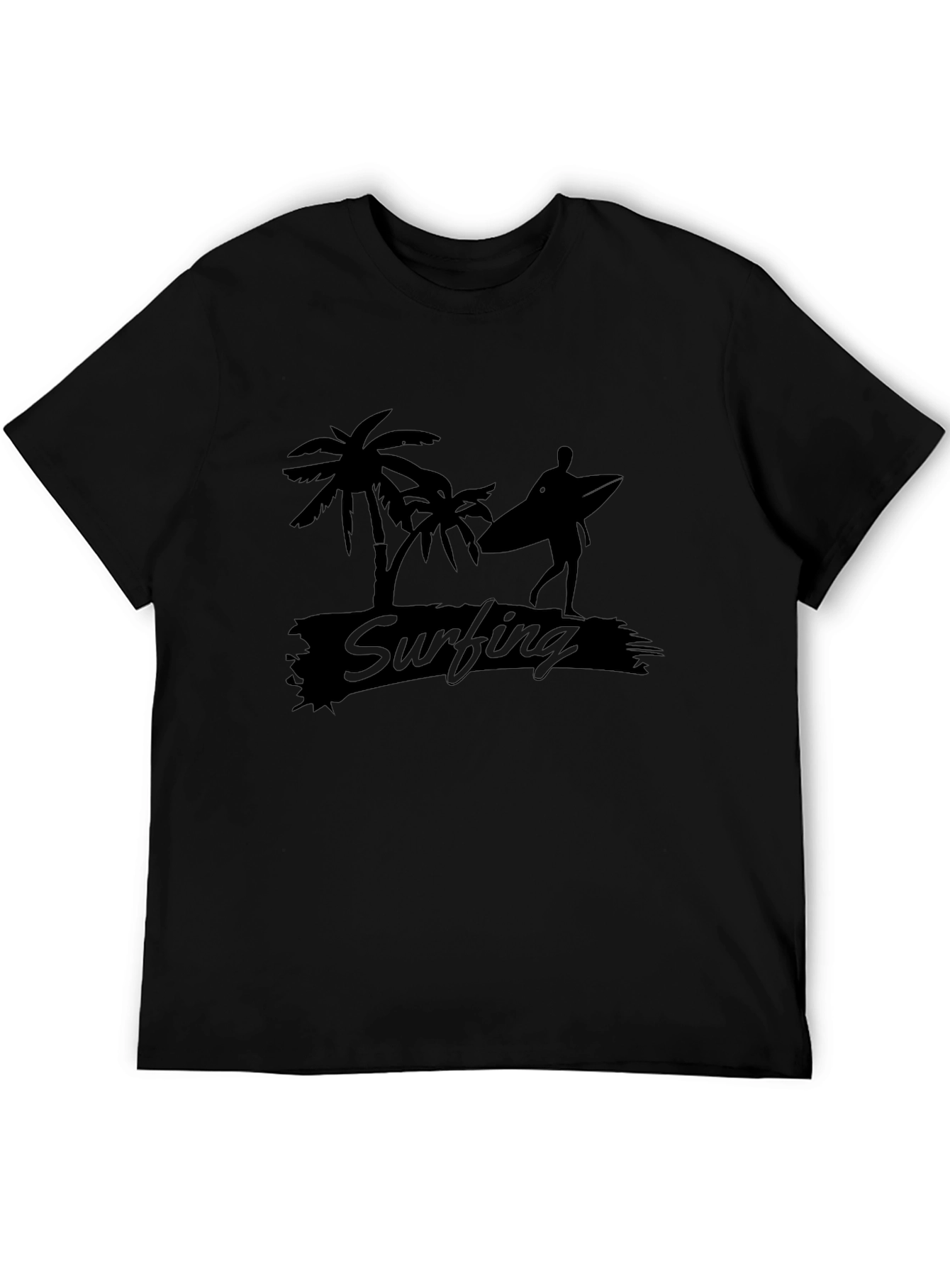 Black Surfing Graphic Tee - Palm Tree Beach Vibes