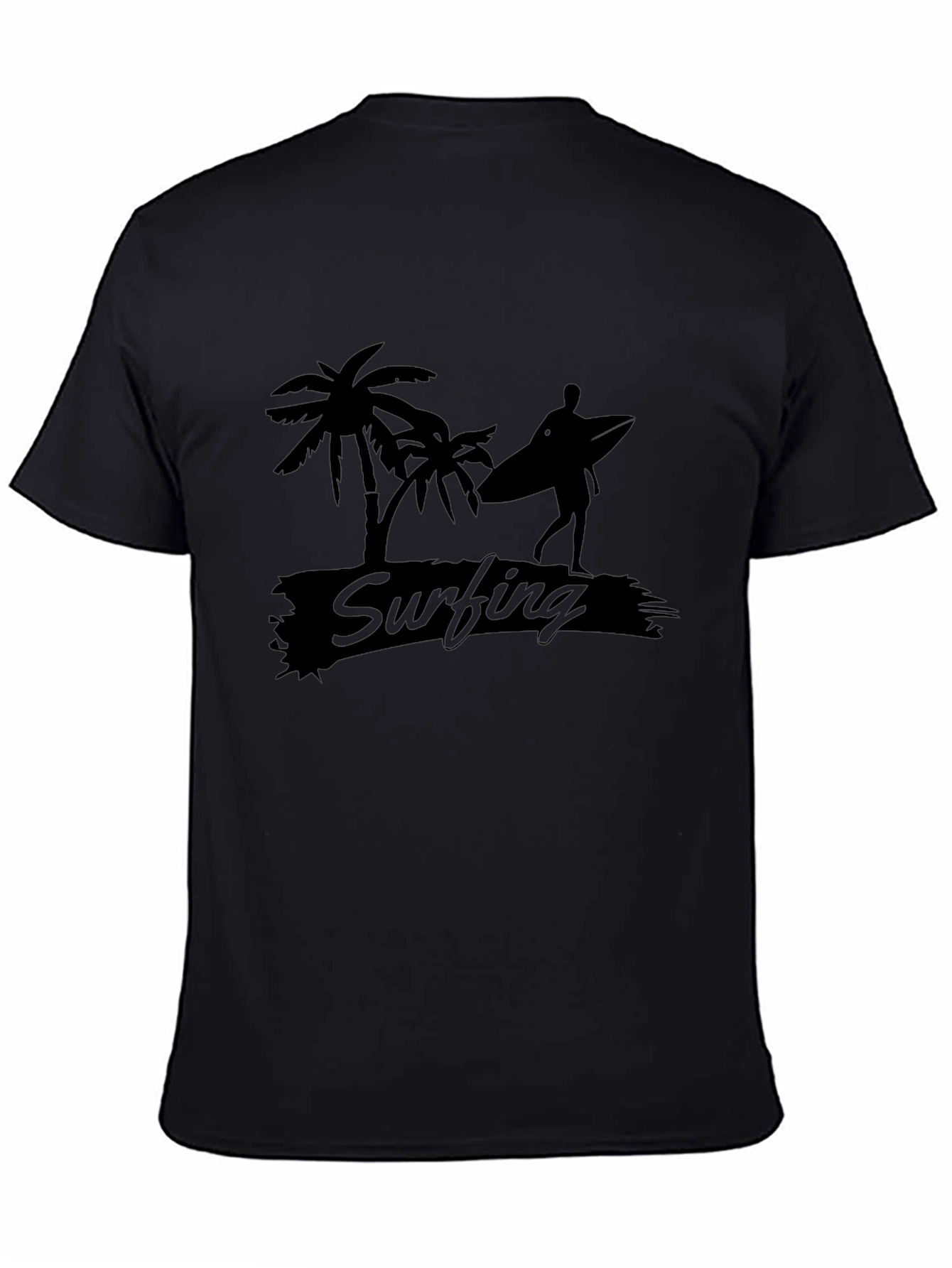 Black Surfing Graphic Tee - Palm Tree Beach Vibes