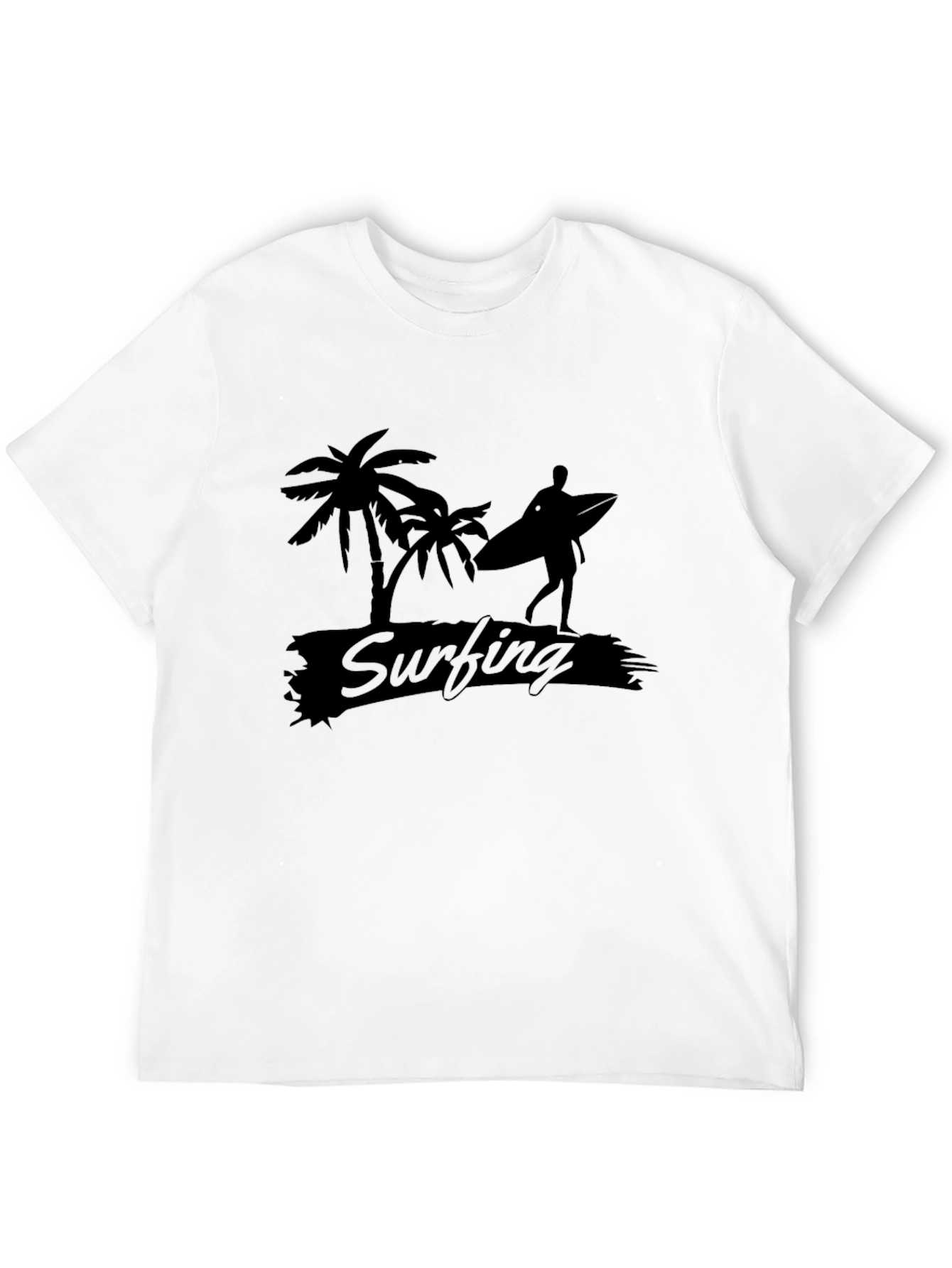 Black Surfing Graphic Tee - Palm Tree Beach Vibes