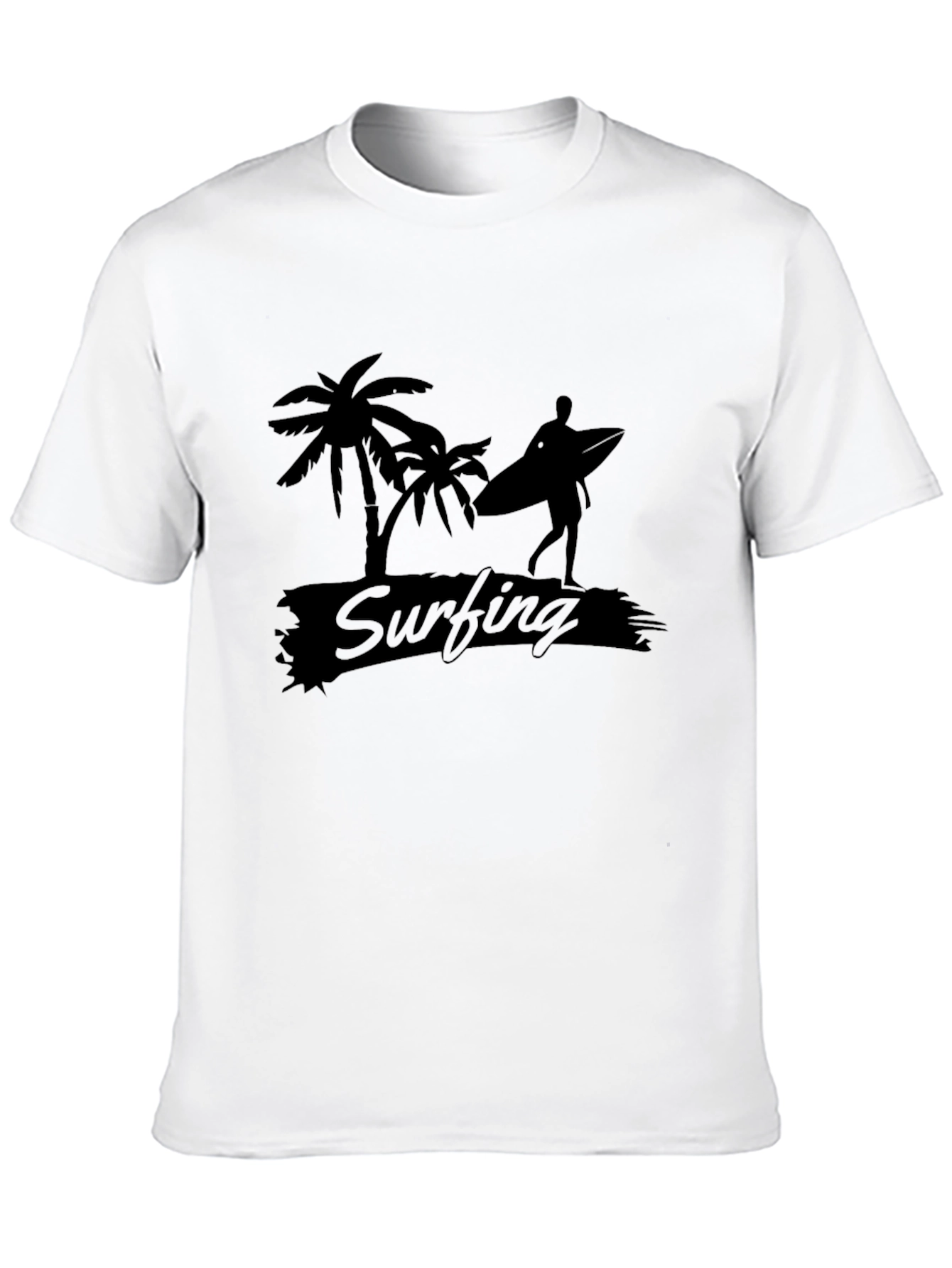 Black Surfing Graphic Tee - Palm Tree Beach Vibes