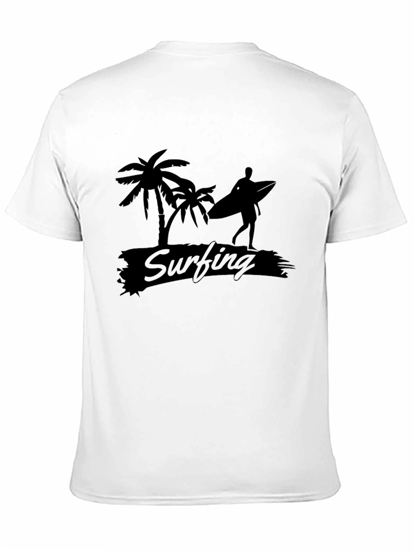 Black Surfing Graphic Tee - Palm Tree Beach Vibes