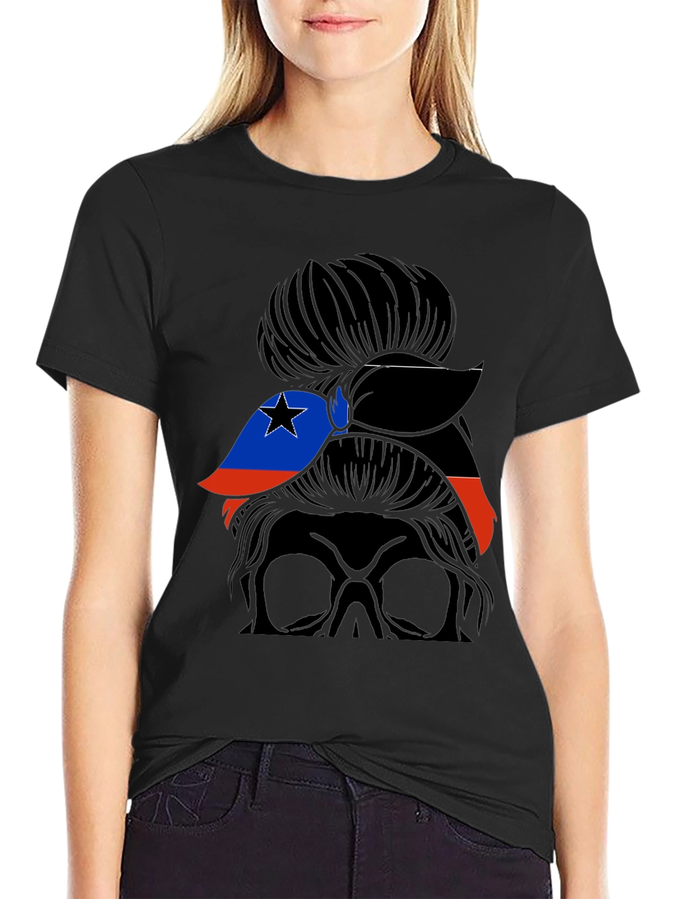 Messy Bun Woman Haiti Flag T-Shirt