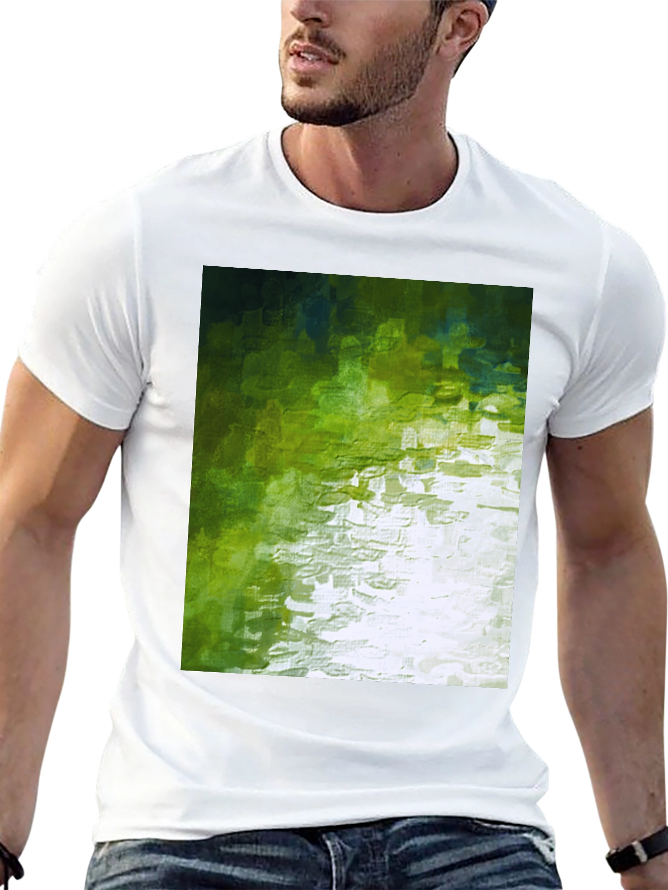 Abstract Green Graphic Print Crewneck T-Shirt
