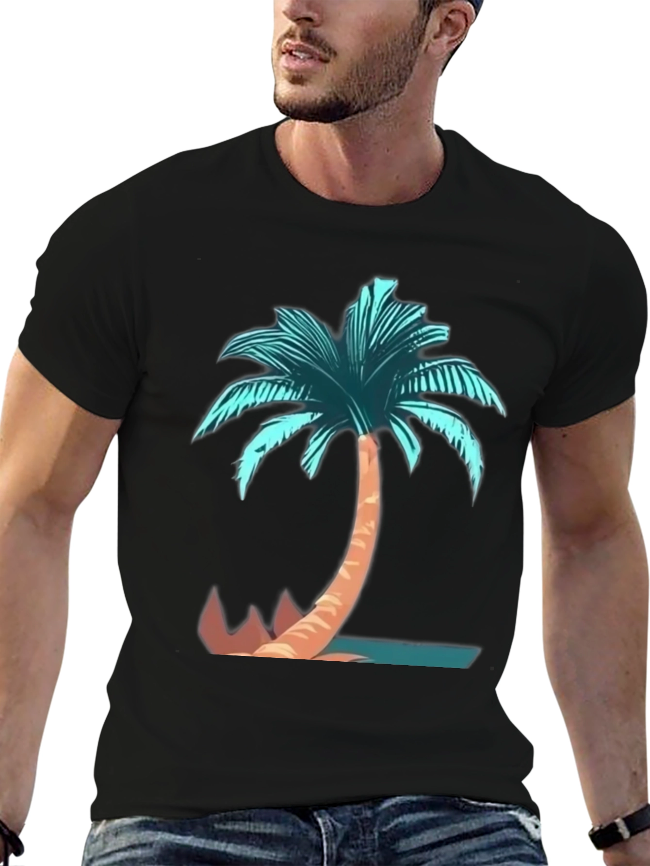 Tropical Palm Tree Graphic Tee - Mens Black T-Shirt
