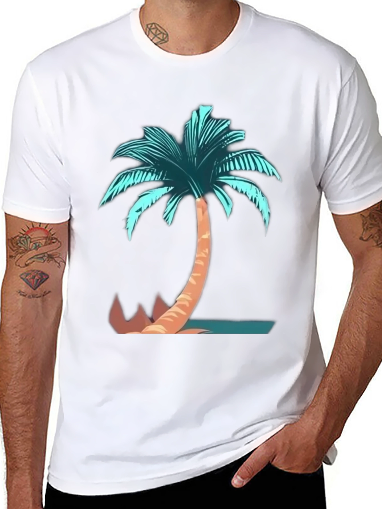 Tropical Palm Tree Graphic Tee - Mens Black T-Shirt