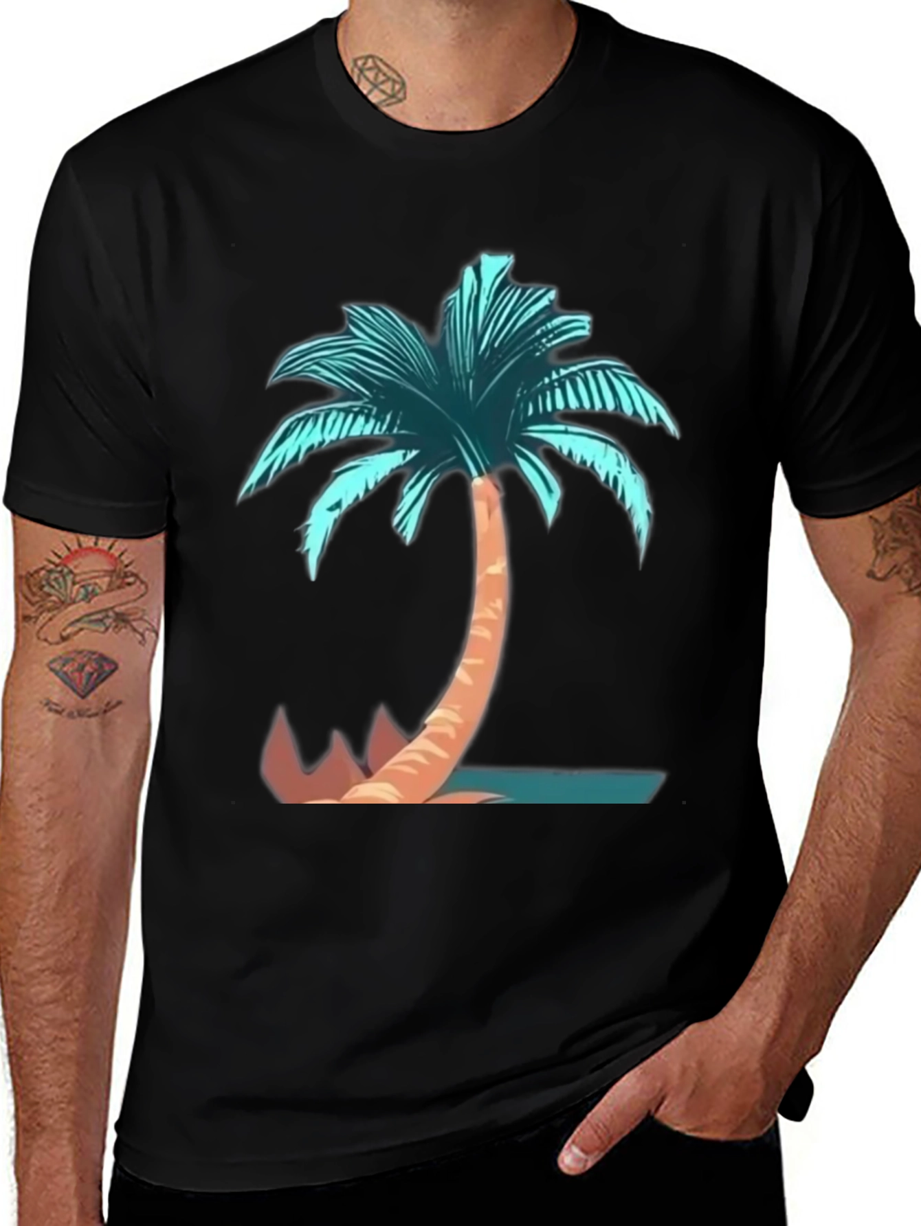 Tropical Palm Tree Graphic Tee - Mens Black T-Shirt
