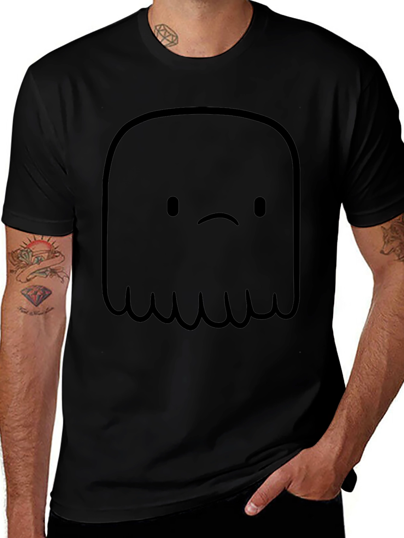 Sad Ghost Graphic Tee - Black Cotton Comfort