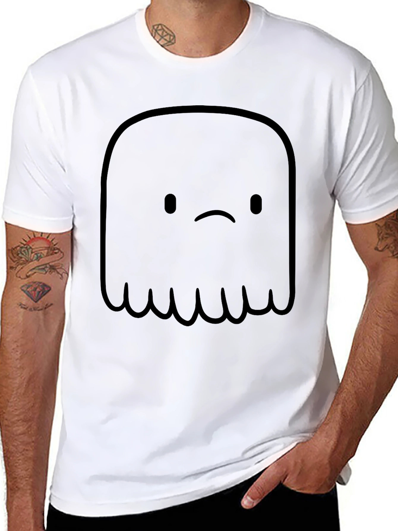 Sad Ghost Graphic Tee - Black Cotton Comfort