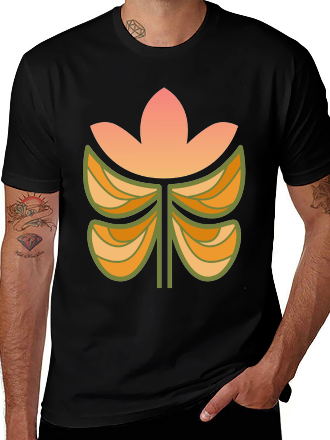 Retro Floral Black T-Shirt