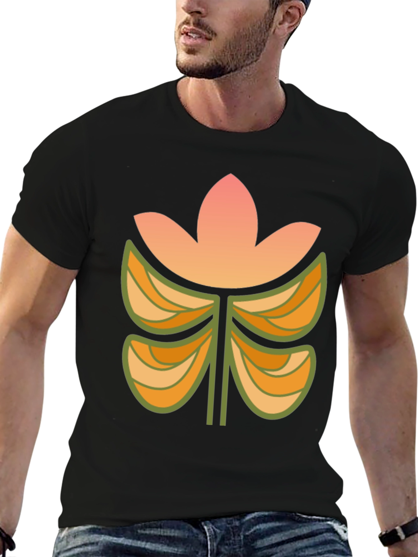 Retro Floral Black T-Shirt