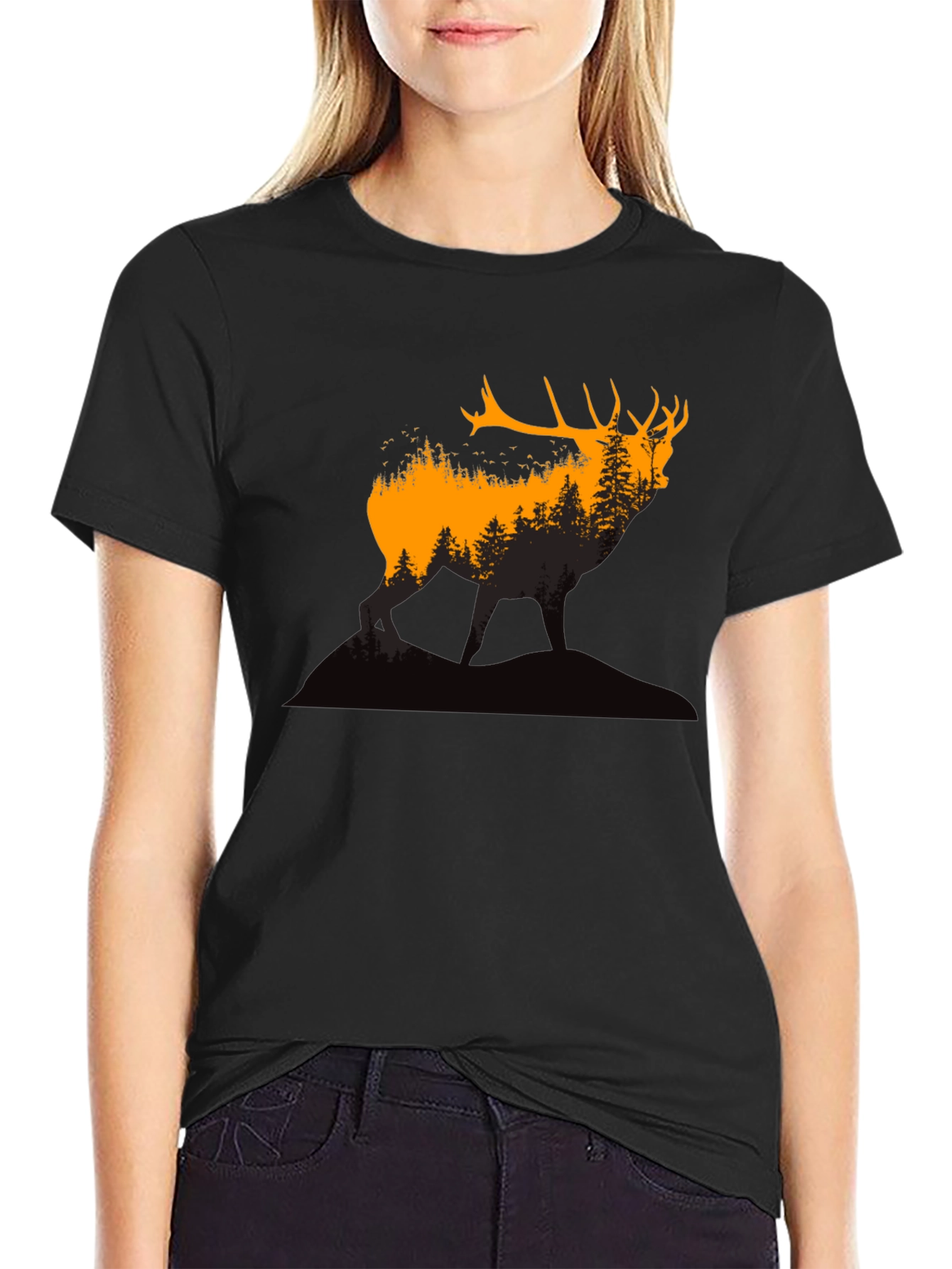 Elk Forest Silhouette Graphic T-Shirt