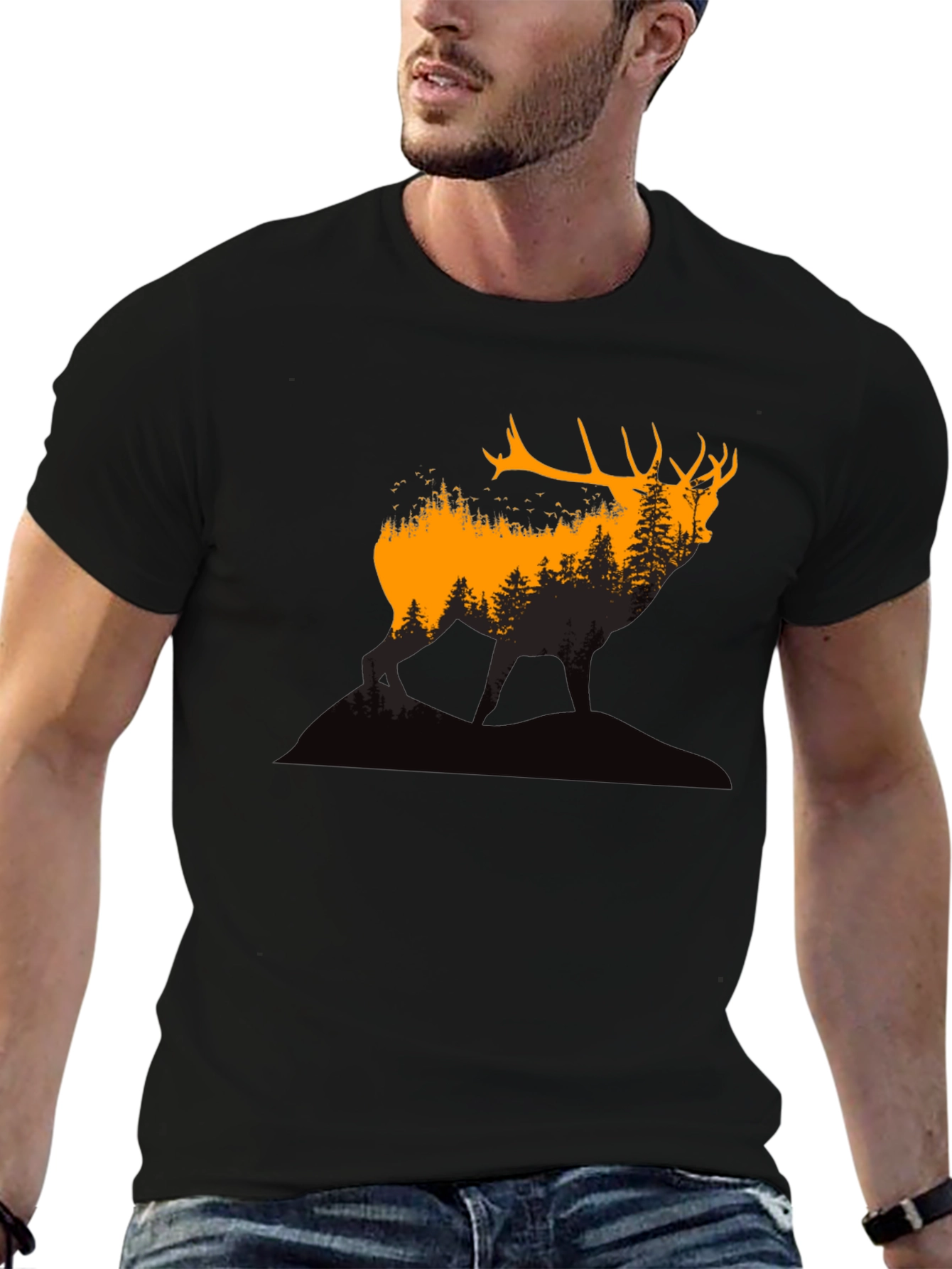 Elk Forest Silhouette Graphic T-Shirt