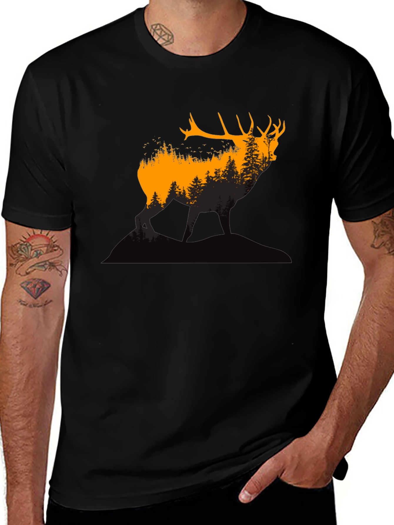 Elk Forest Silhouette Graphic T-Shirt
