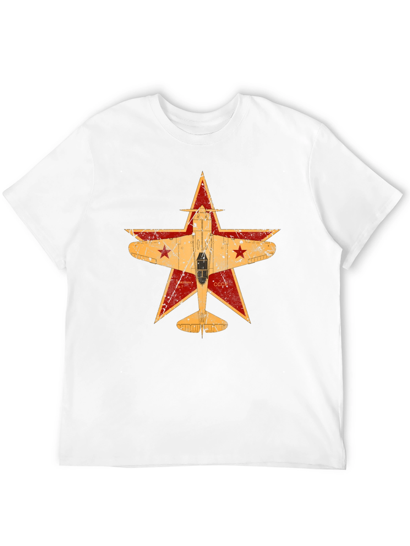 Retro Soviet Airplane Star Graphic Tee - Black
